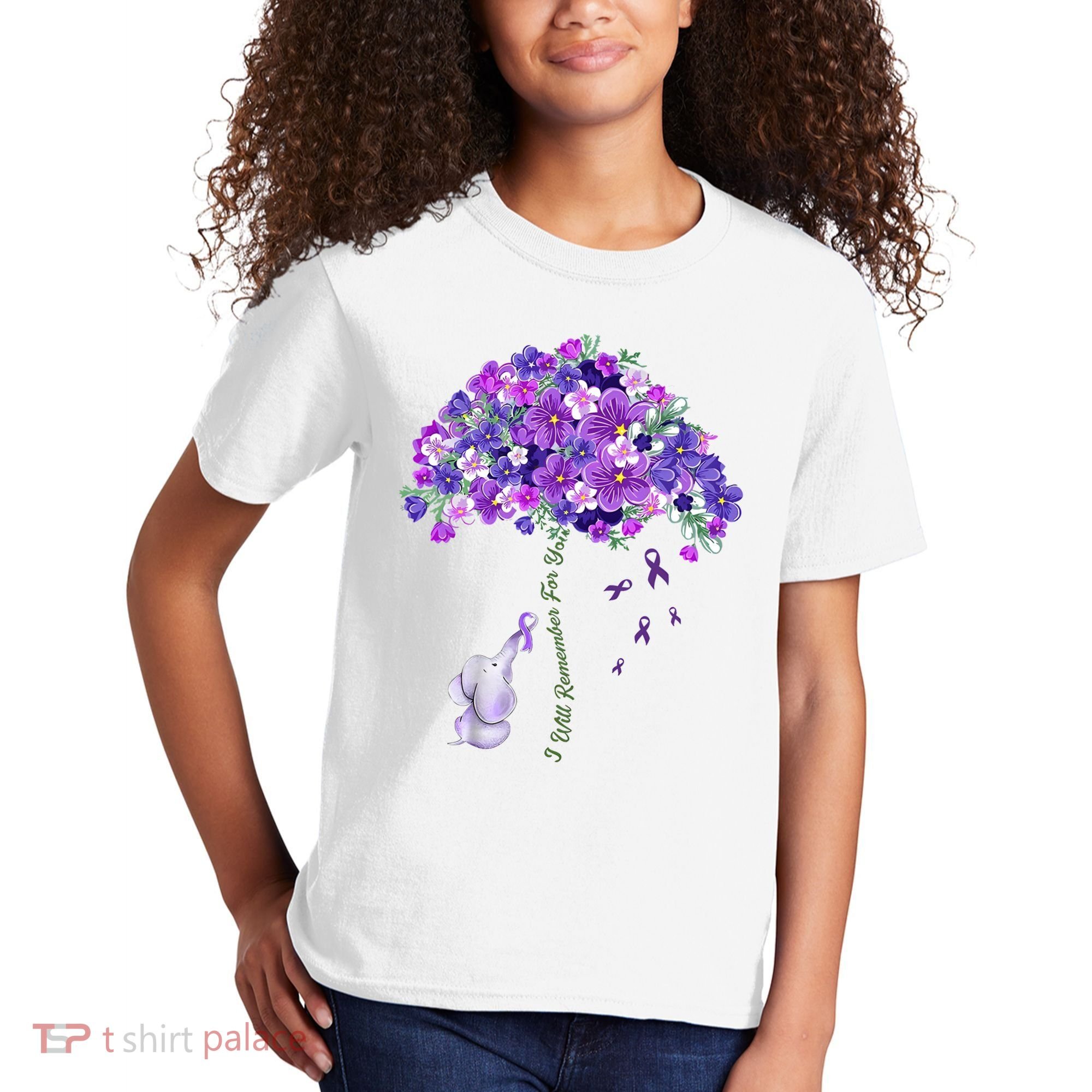 Elephant Alzheimers Flower Family Support Kids T-Shirt