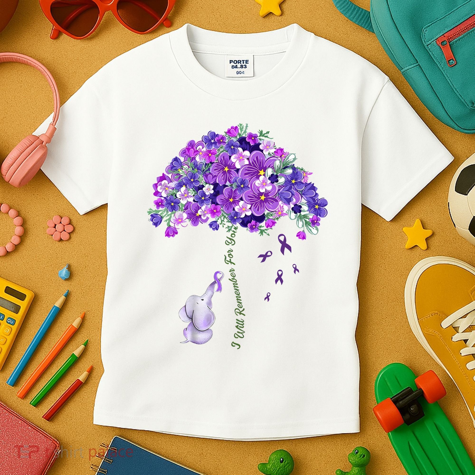Elephant Alzheimers Flower Family Support Kids T-Shirt