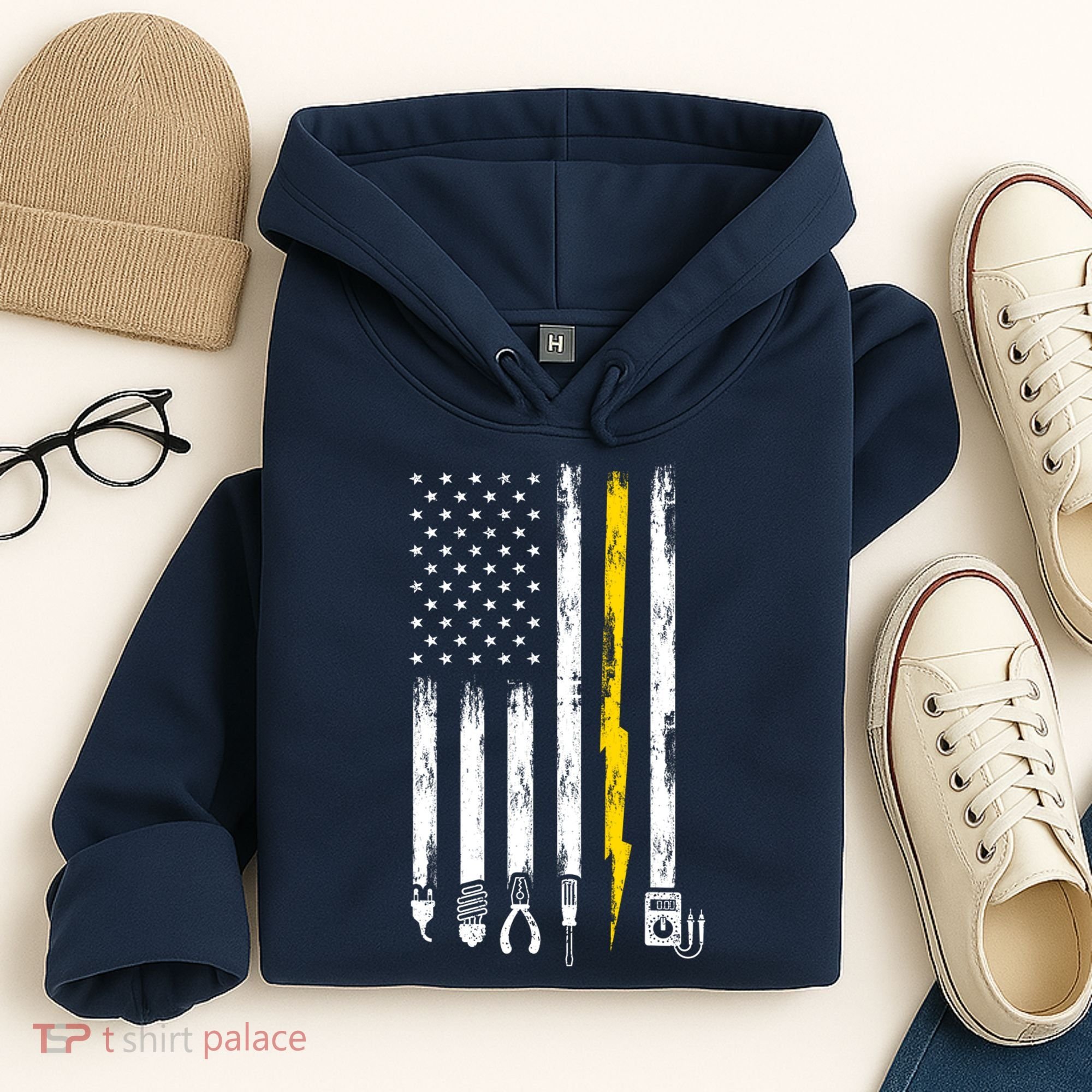 Electrician American Flag USA Hoodie