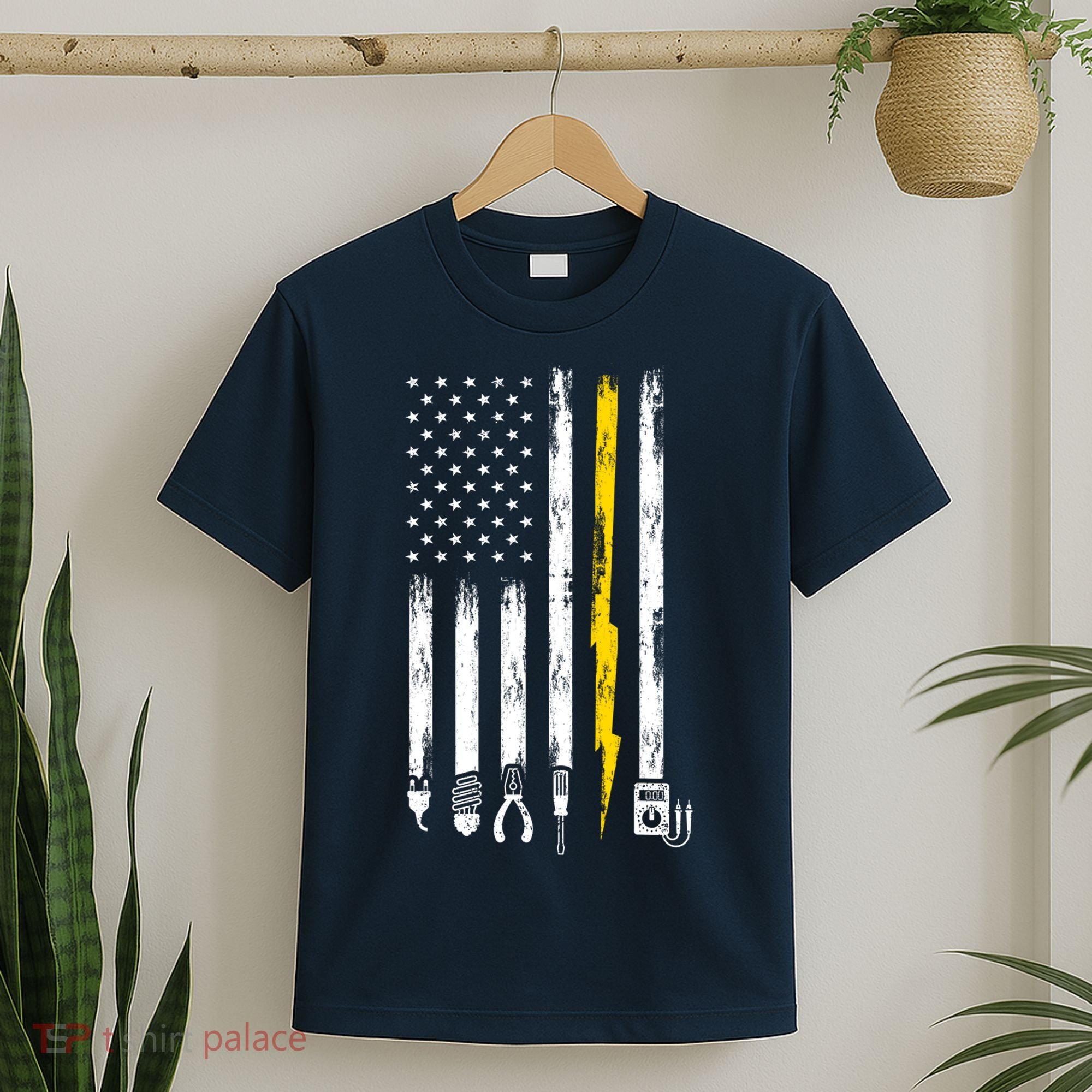 Electrician American Flag USA T-Shirt