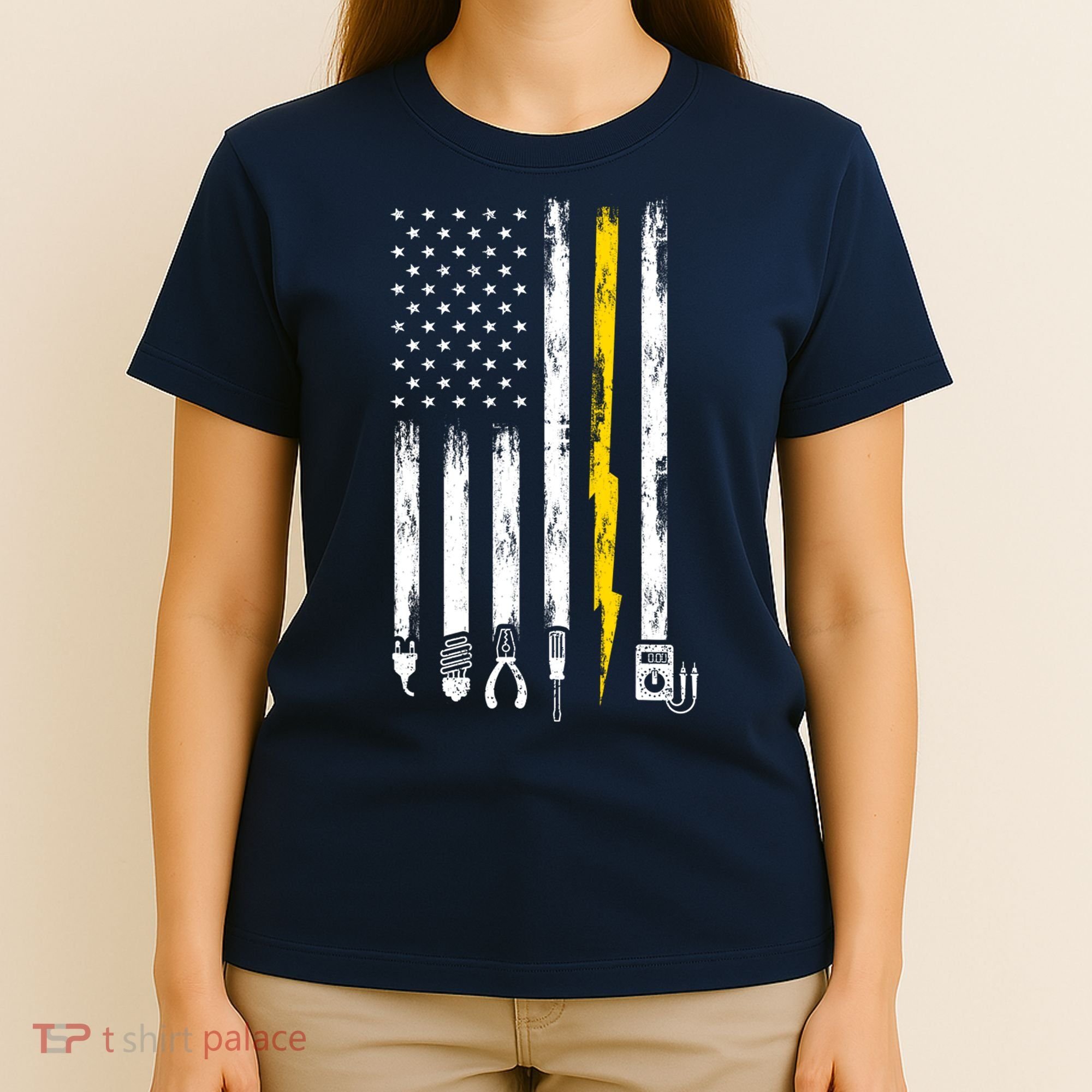 Electrician American Flag USA T-Shirt