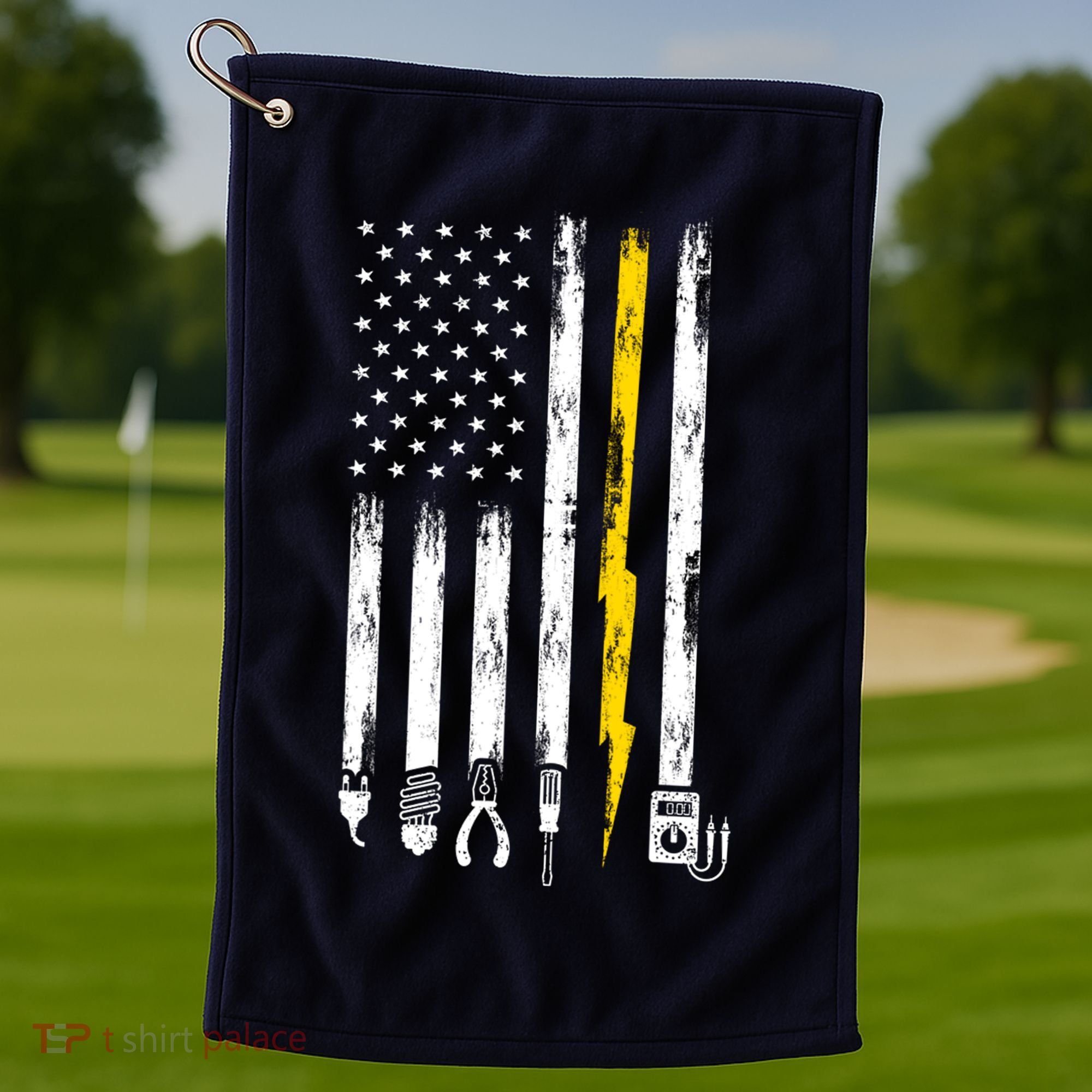 Electrician American Flag USA Golf Towel
