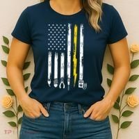 Electrician American Flag USA Women's T-Shirt thumb 2
