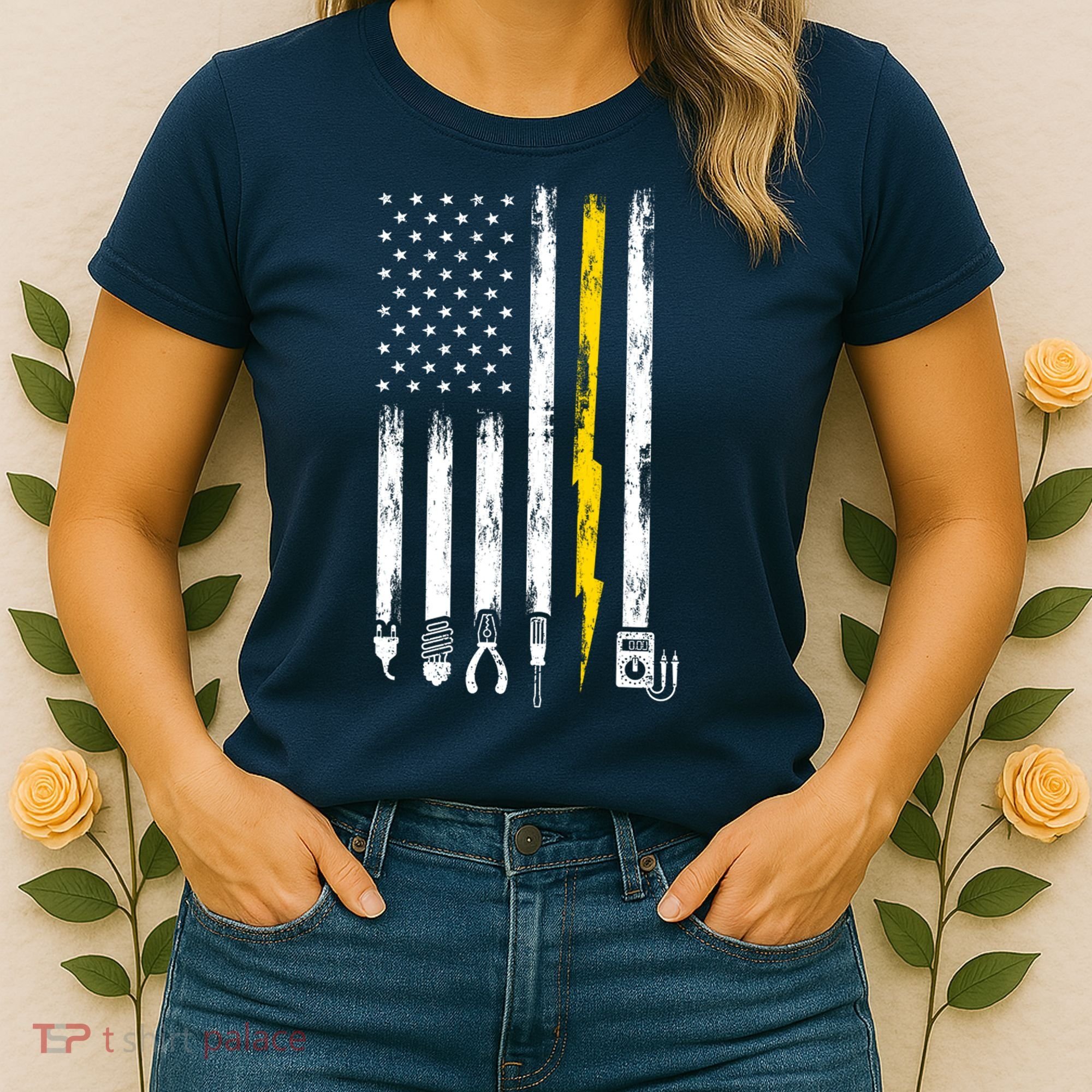 Electrician American Flag USA Women's T-Shirt