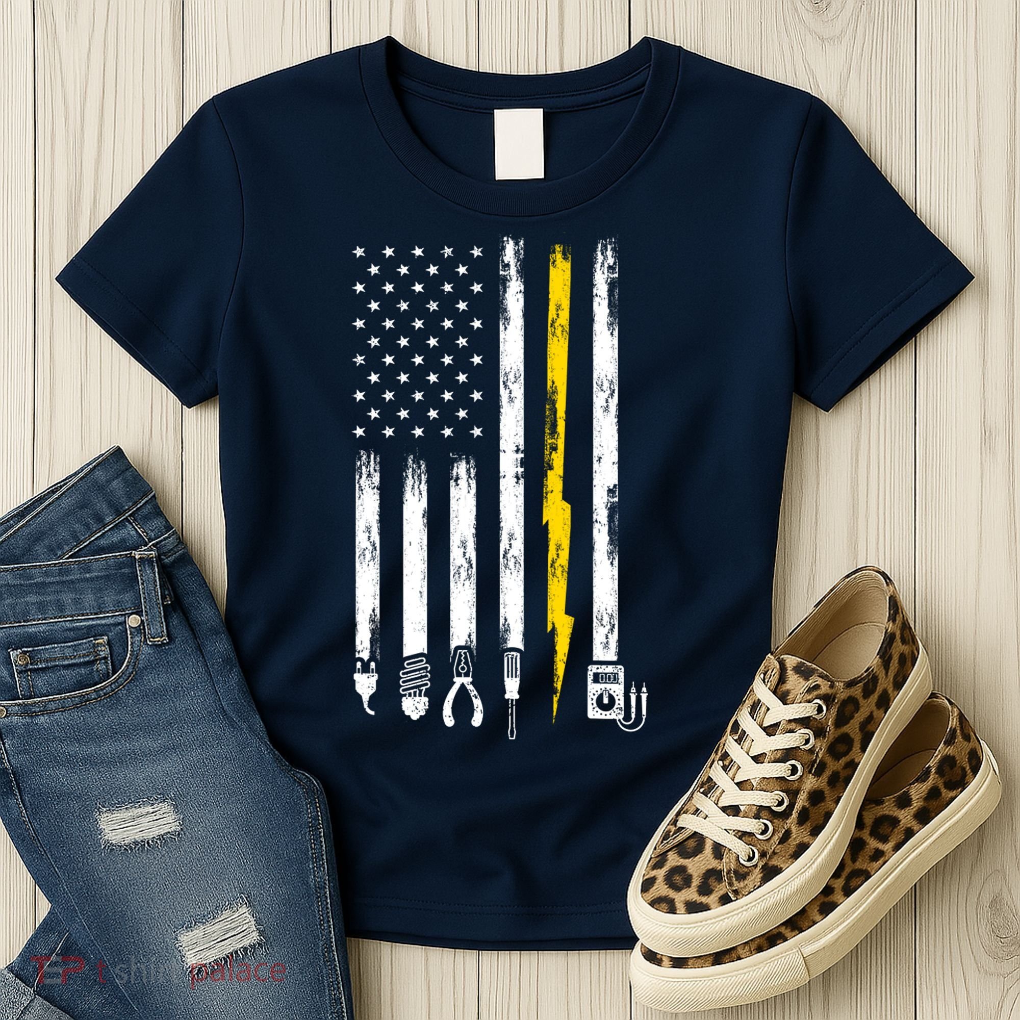 Electrician American Flag USA Women's T-Shirt