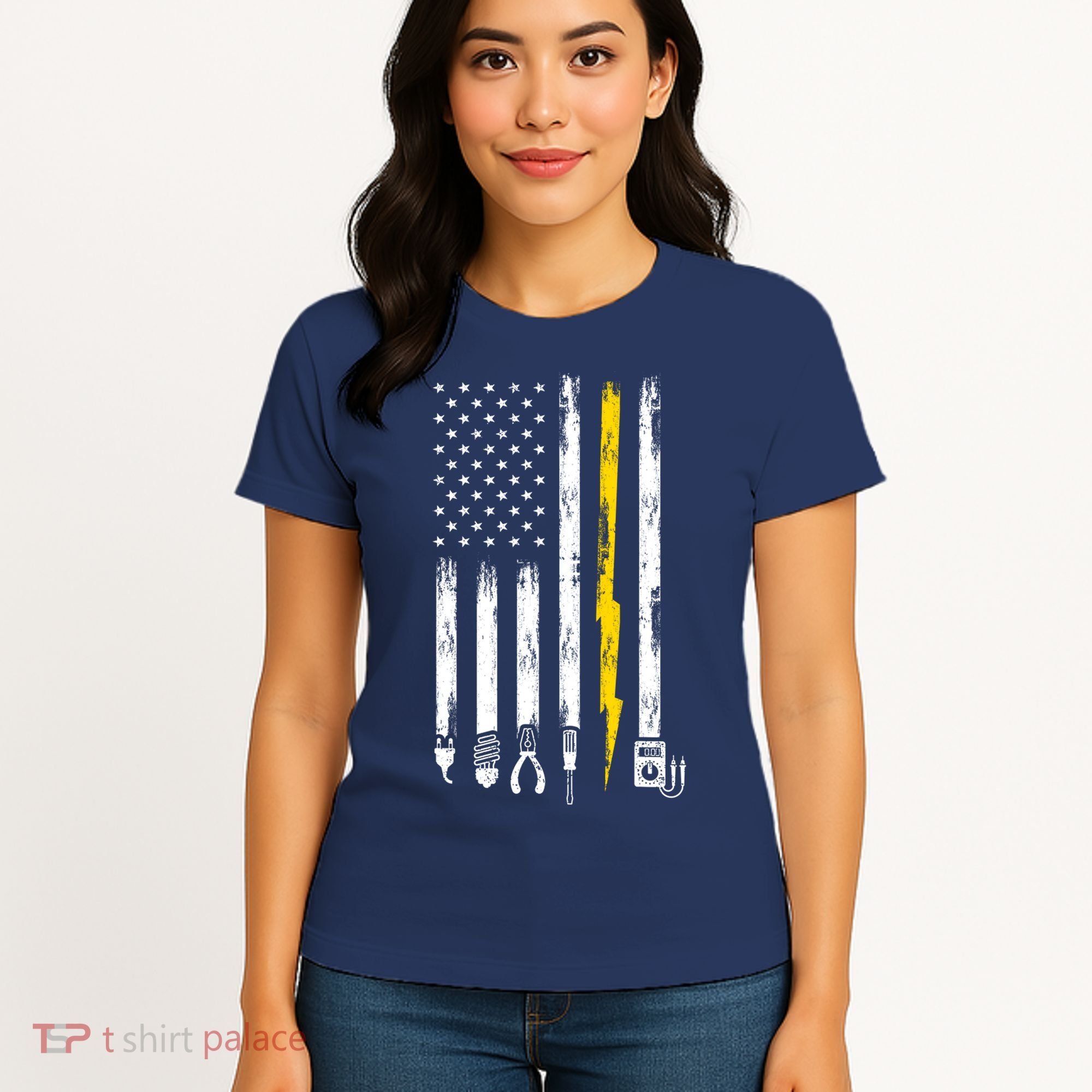 Electrician American Flag USA Women's T-Shirt