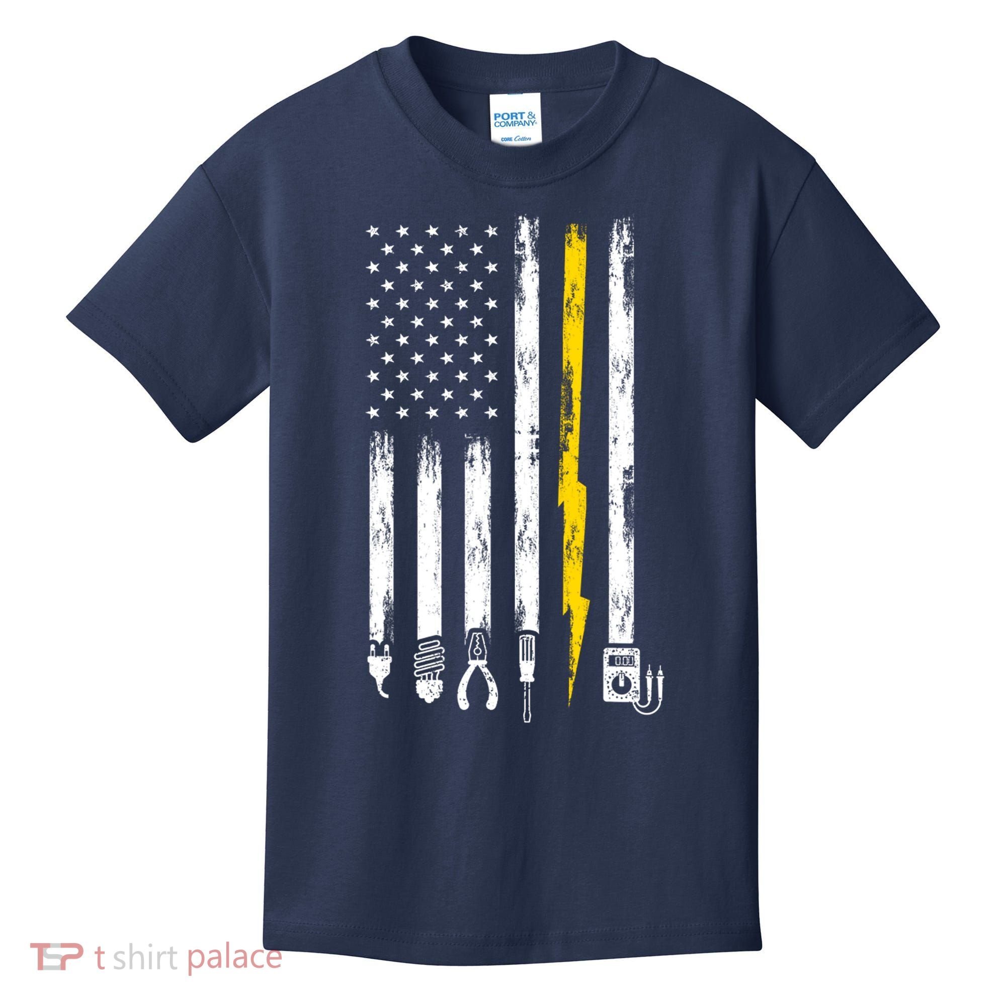 Electrician American Flag USA Kids T-Shirt
