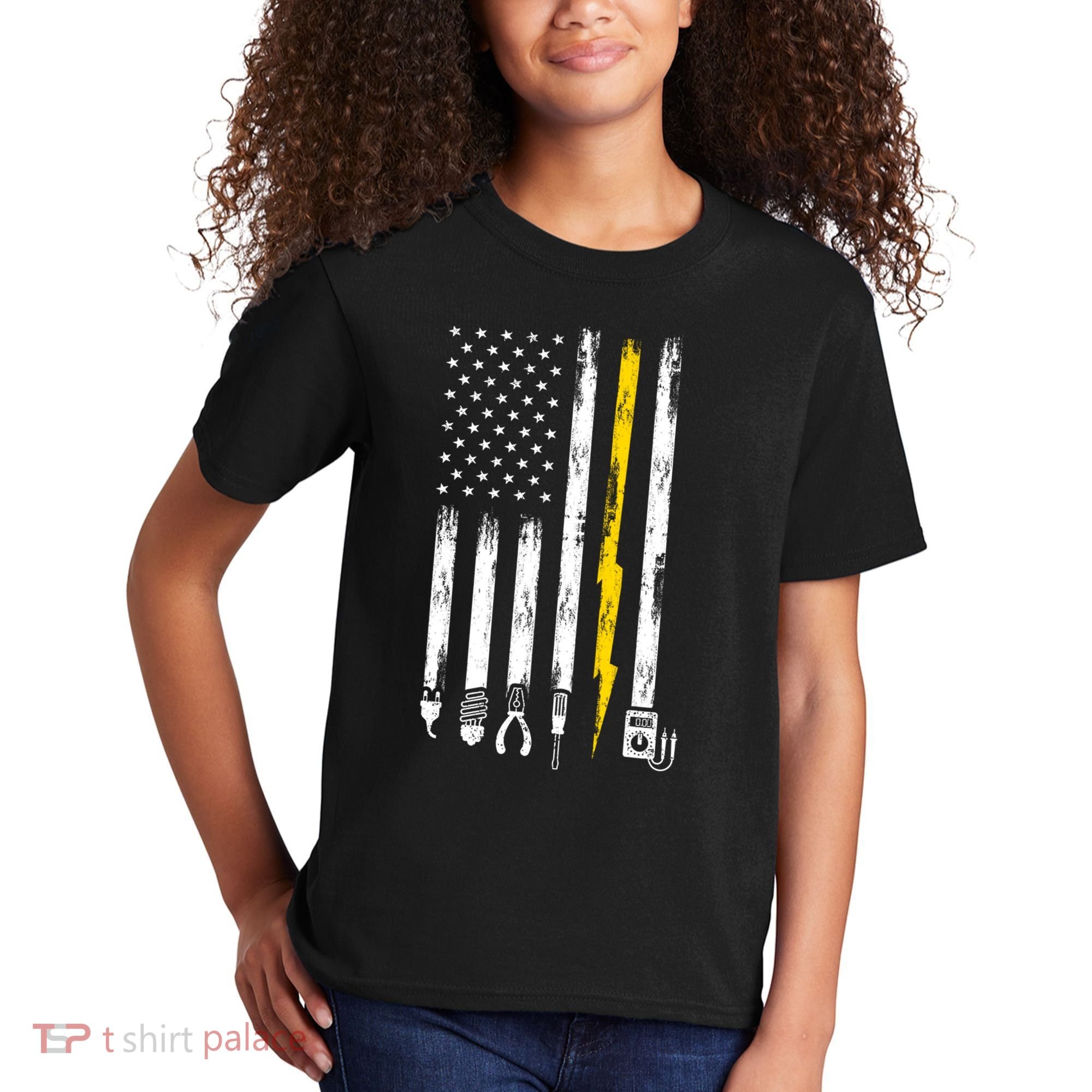 Electrician American Flag USA Kids T-Shirt