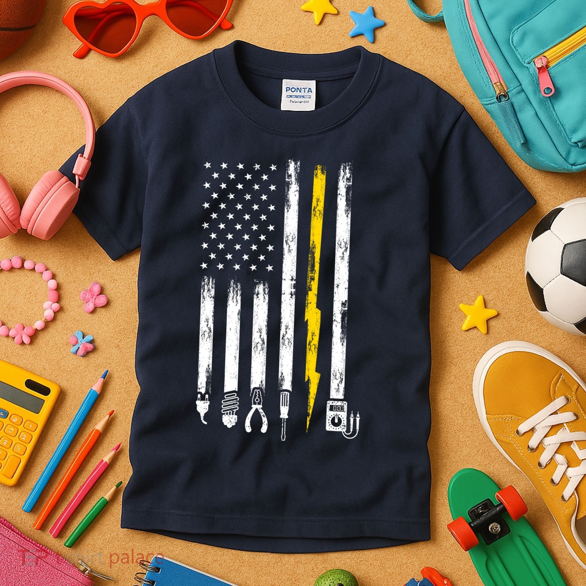 Electrician American Flag USA Kids T-Shirt