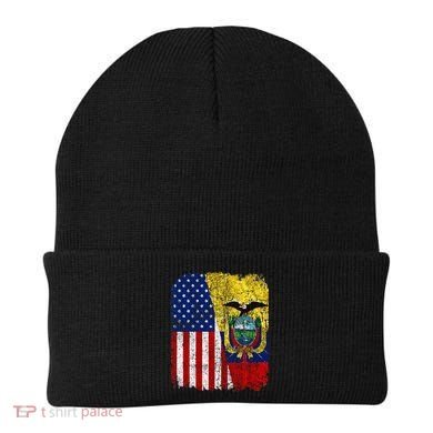 Ecuadorian American Flag Half USA Ecuador Root Proud Beanie