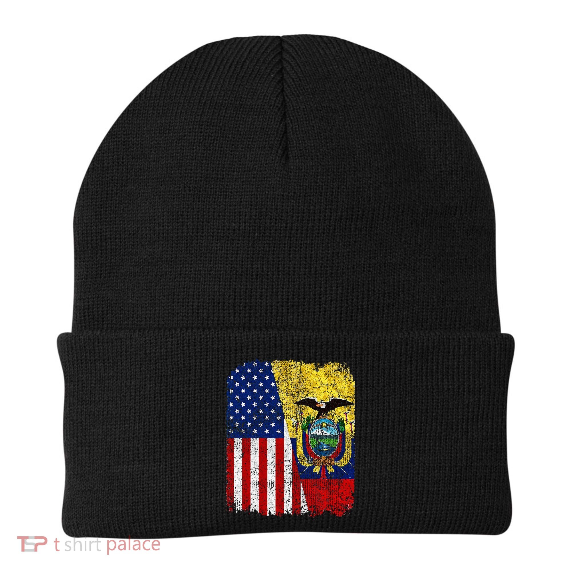 Ecuadorian American Flag Half USA Ecuador Root Proud Beanie