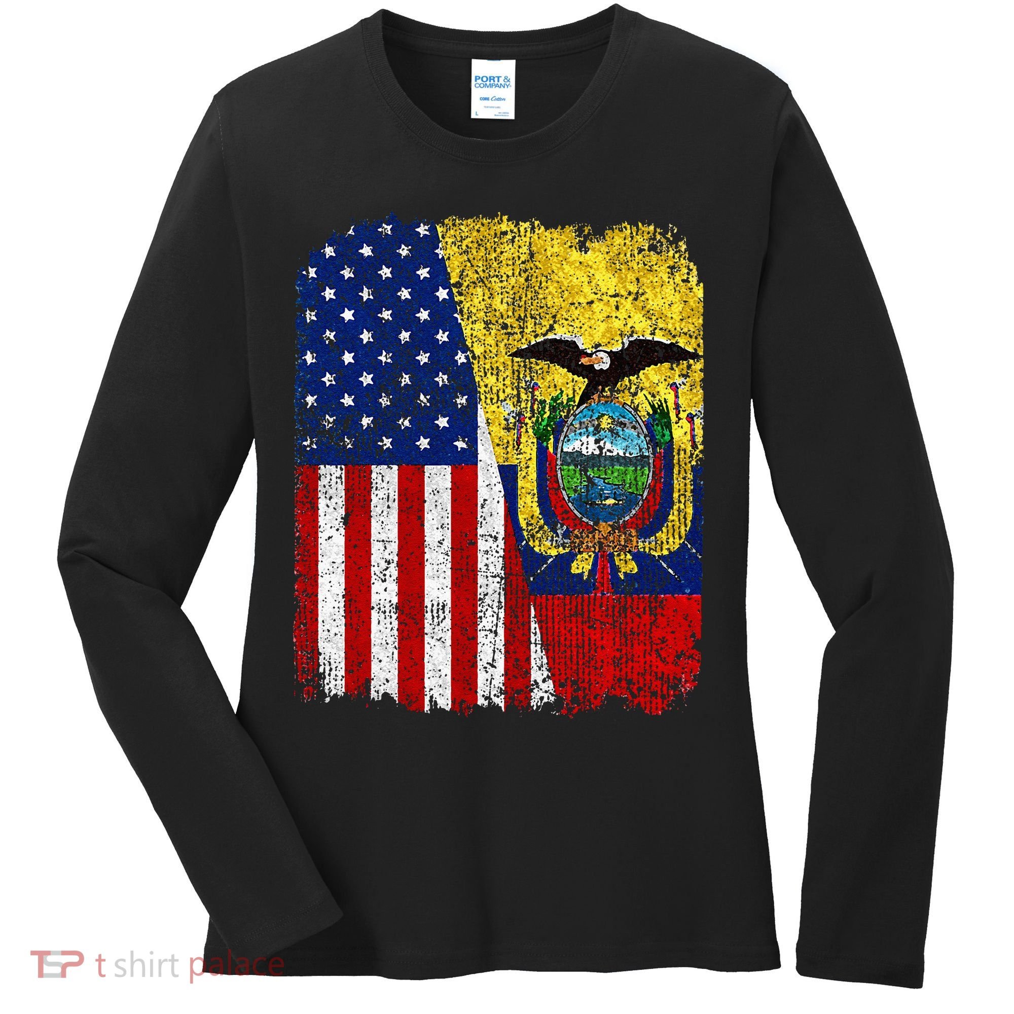 Ecuadorian American Flag Half USA Ecuador Root Proud Women's Long Sleeve Shirt