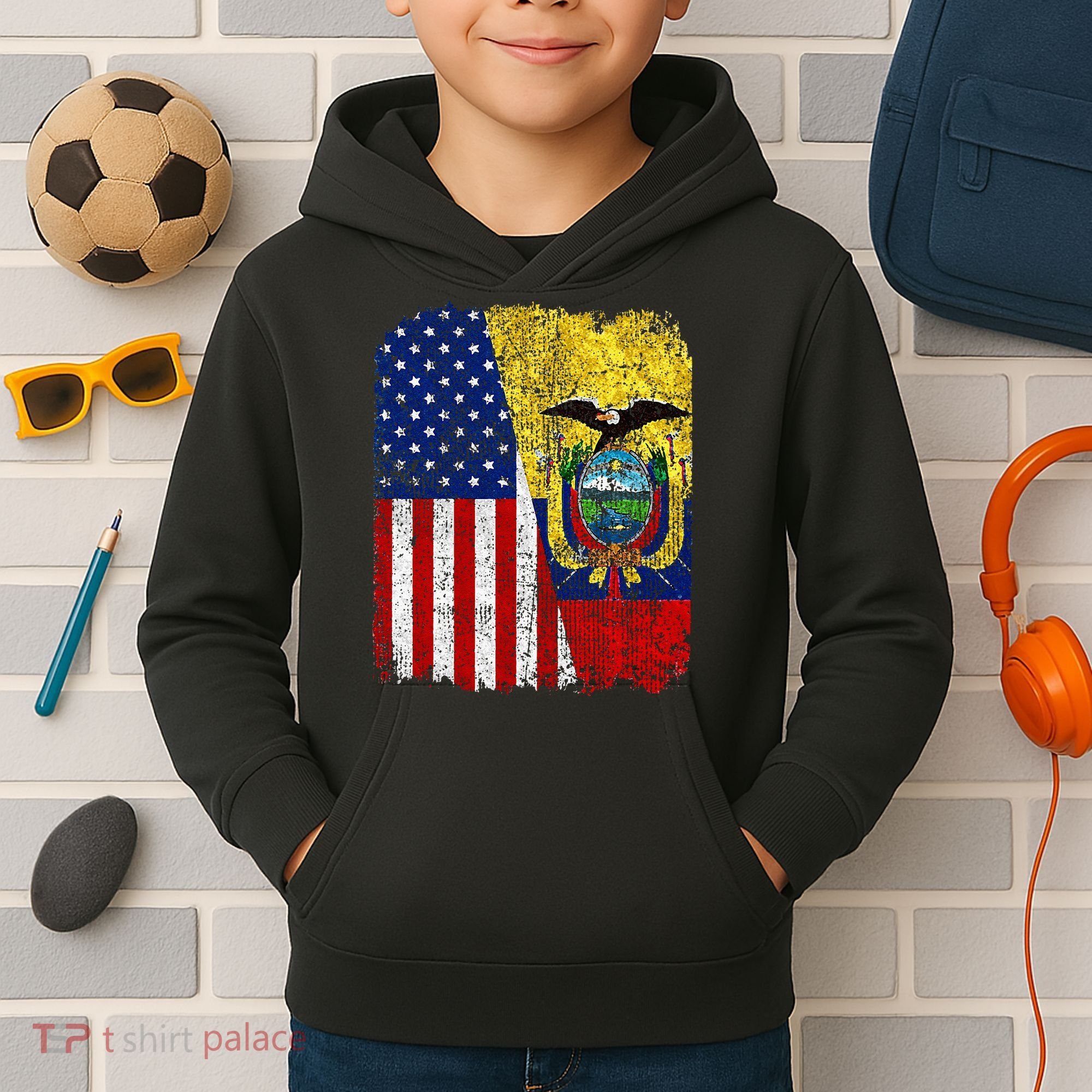 Ecuadorian American Flag Half USA Ecuador Root Proud Kids Hoodie