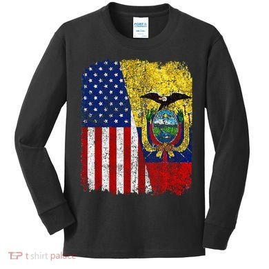 Ecuadorian American Flag Half USA Ecuador Root Proud Kids Long Sleeve Shirt