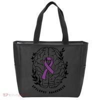 Epilepsy Awareness For Epilepsy Warrior Purple Ribbon Neurodiversity Tote Bag thumb 0