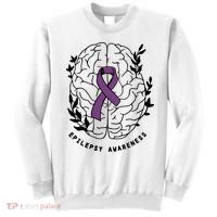 Epilepsy Awareness For Epilepsy Warrior Purple Ribbon Neurodiversity Sweatshirt thumb 0