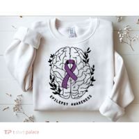 Epilepsy Awareness For Epilepsy Warrior Purple Ribbon Neurodiversity Sweatshirt thumb 2
