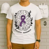 Epilepsy Awareness For Epilepsy Warrior Purple Ribbon Neurodiversity T-Shirt thumb 6