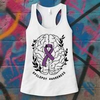 Epilepsy Awareness For Epilepsy Warrior Purple Ribbon Neurodiversity Women's Tank Top thumb 3