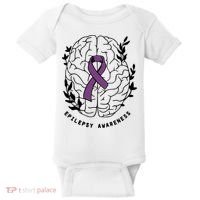 Epilepsy Awareness For Epilepsy Warrior Purple Ribbon Neurodiversity Baby Bodysuit thumb 0
