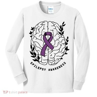 Epilepsy Awareness For Epilepsy Warrior Purple Ribbon Neurodiversity Kids Long Sleeve Shirt