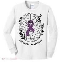 Epilepsy Awareness For Epilepsy Warrior Purple Ribbon Neurodiversity Kids Long Sleeve Shirt thumb 0