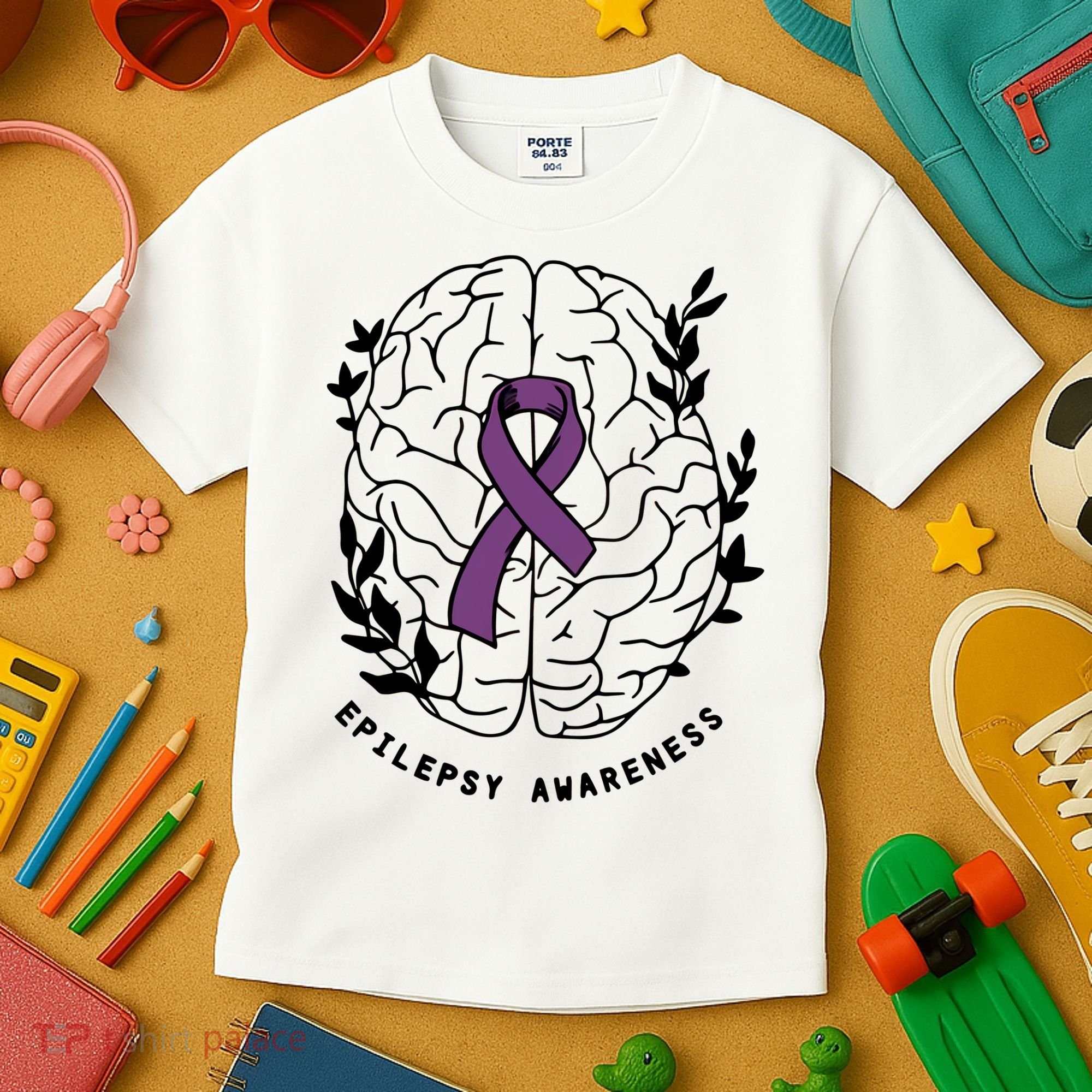 Epilepsy Awareness For Epilepsy Warrior Purple Ribbon Neurodiversity Kids T-Shirt