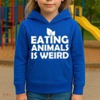 Eating Animals Is Weird Gift Vegan Vegetarian Support Kids Hoodie thumb 3