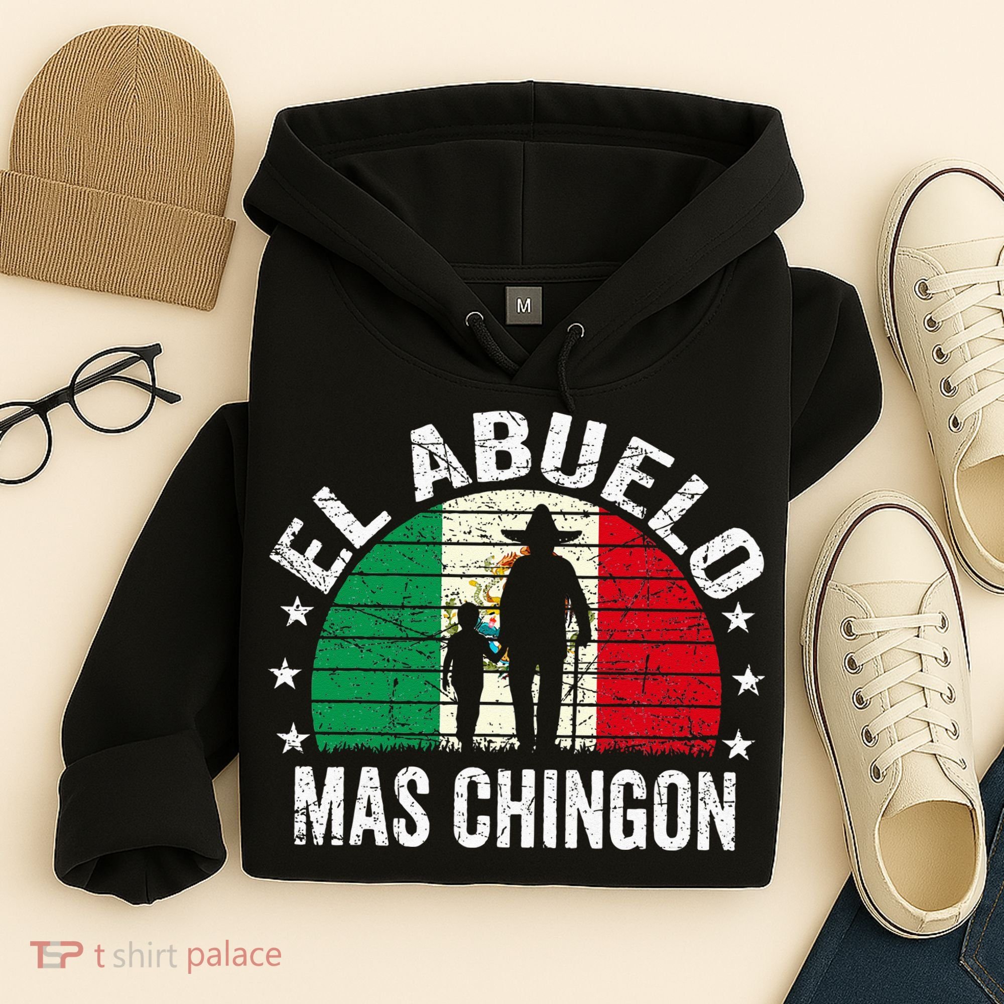 El Abuelo Mas Chingon Mexican Grandpa Cinco De Mayo Flag Hoodie
