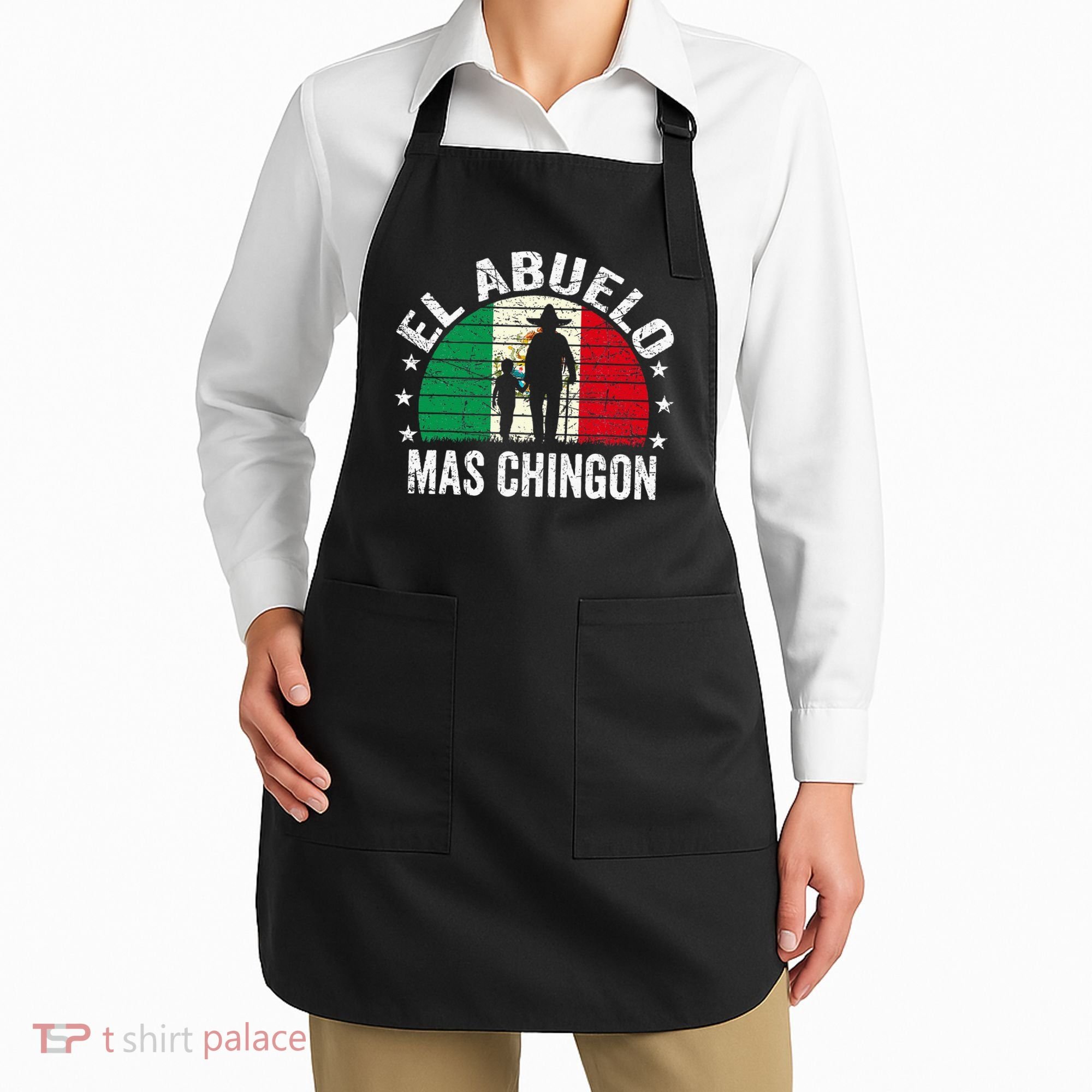 El Abuelo Mas Chingon Mexican Grandpa Cinco De Mayo Flag Apron