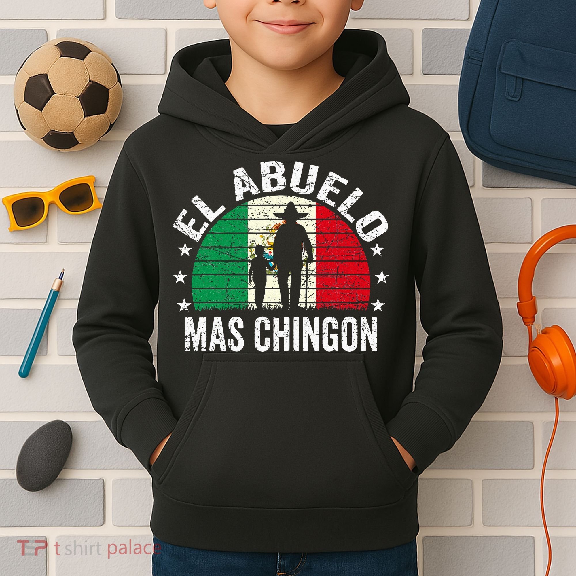 El Abuelo Mas Chingon Mexican Grandpa Cinco De Mayo Flag Kids Hoodie