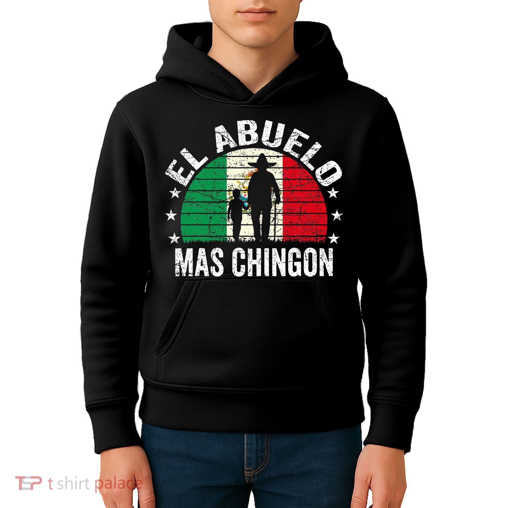 El Abuelo Mas Chingon Mexican Grandpa Cinco De Mayo Flag Kids Hoodie