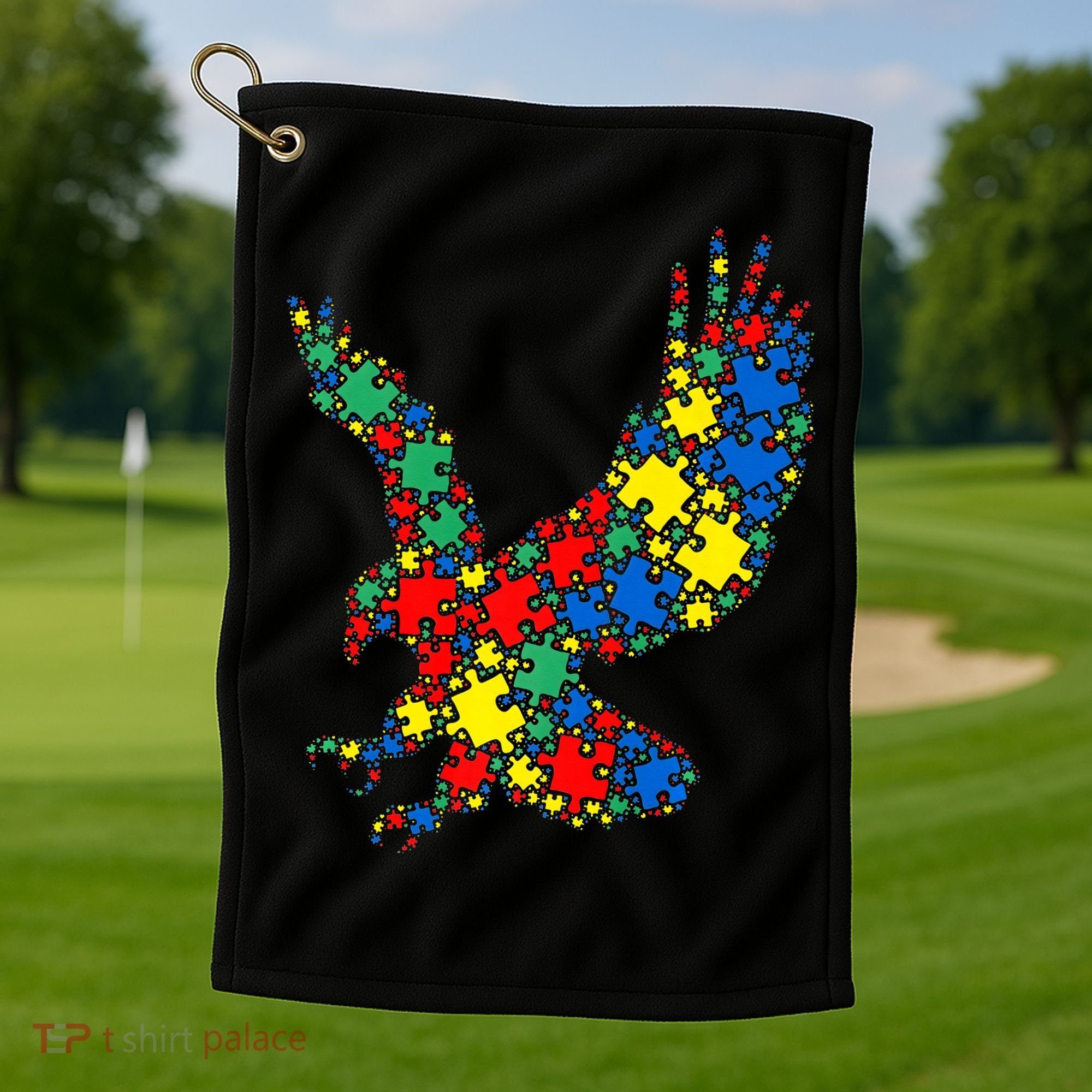 Eagle Autism Puzzle for Autism Awareness Golf Towel
