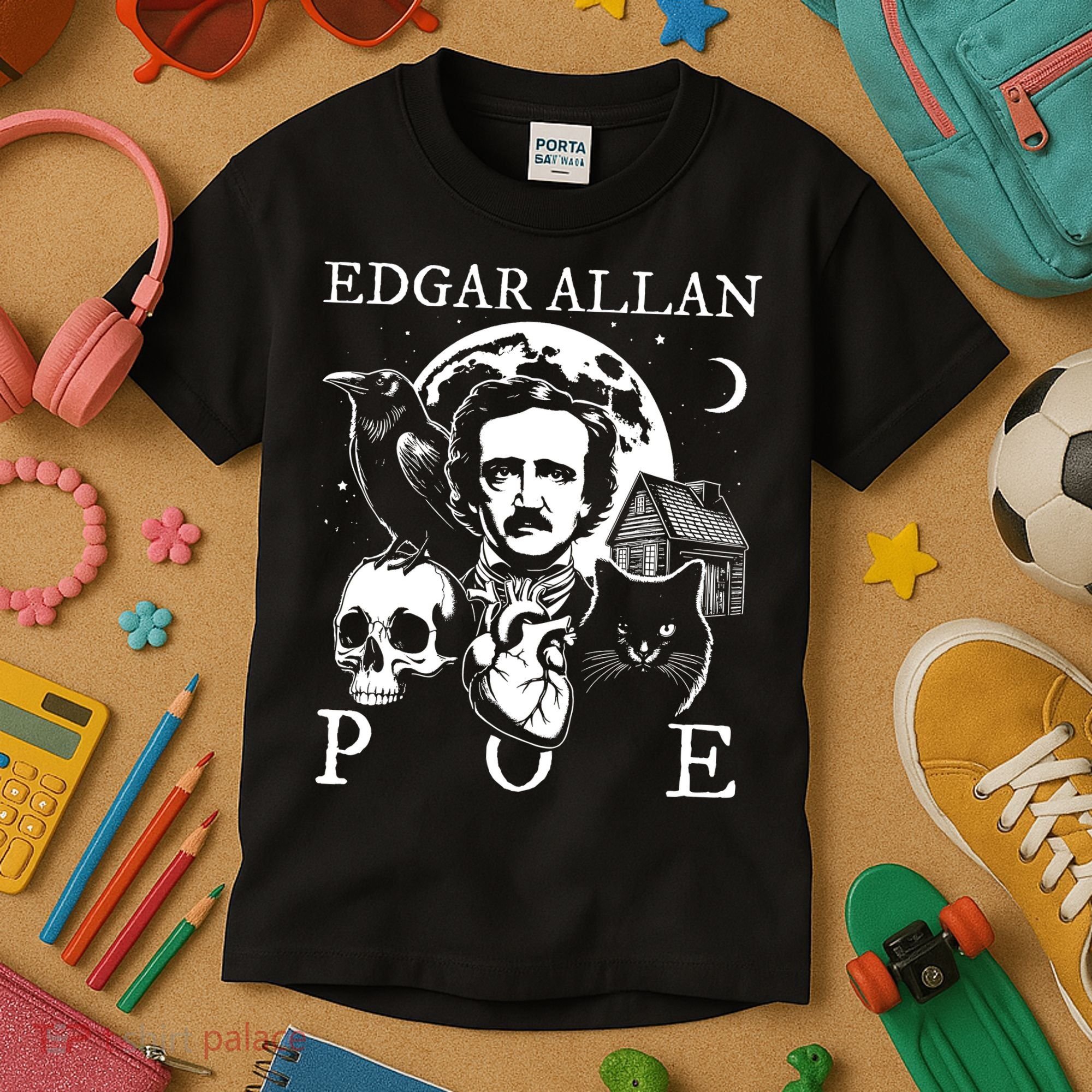 Edgar Allan Poe Poems Quotes Raven Literature Kids T-Shirt
