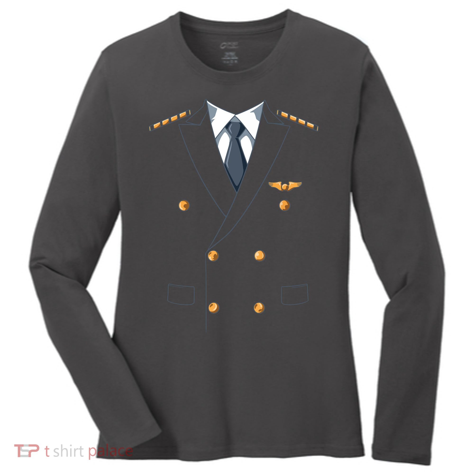 Easy Airline Pilot Costume Pilot Body Headless Pilot Costume Women's Long Sleeve Shirt