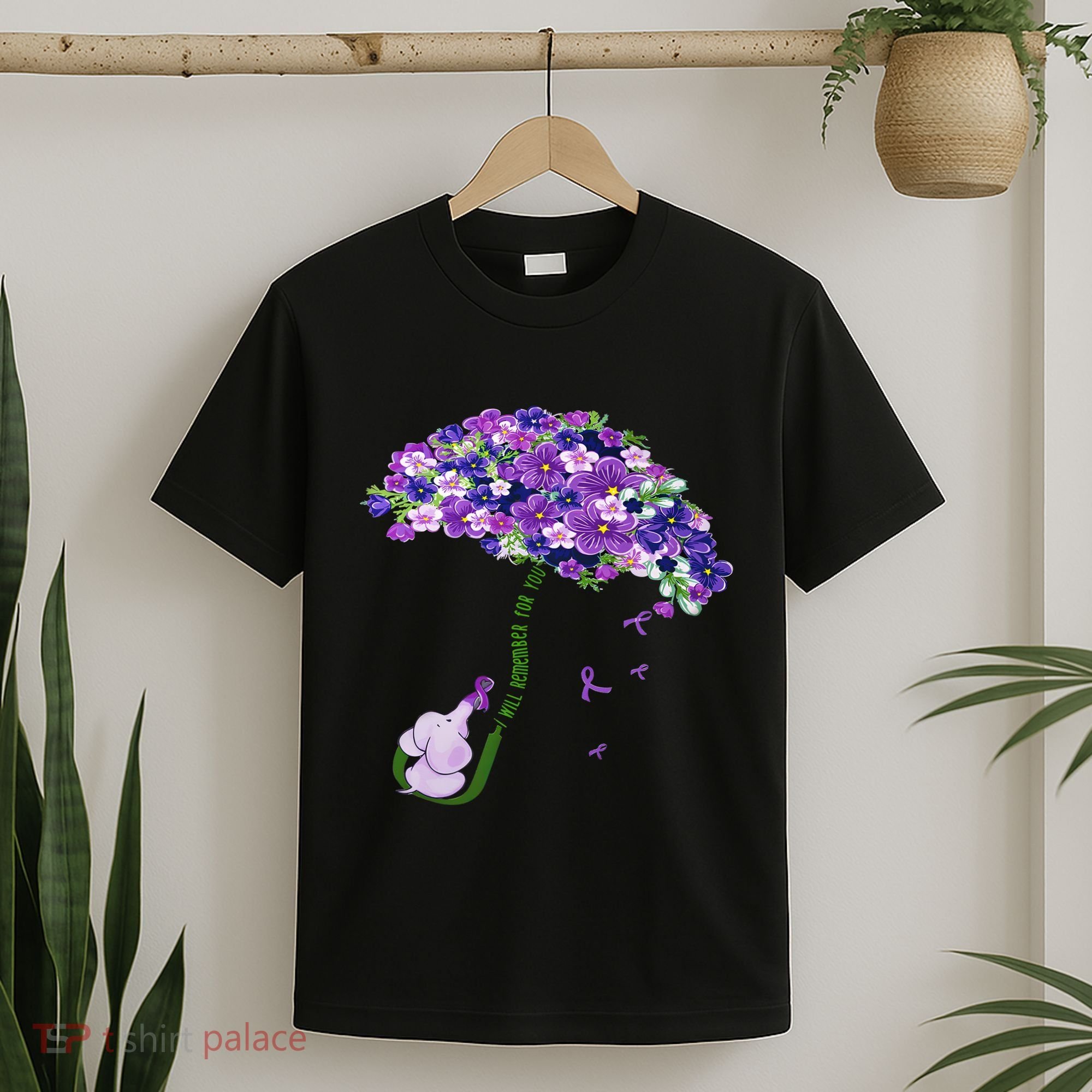 Elephant Alzheimers Purple Flower I Will Remember For You T-Shirt