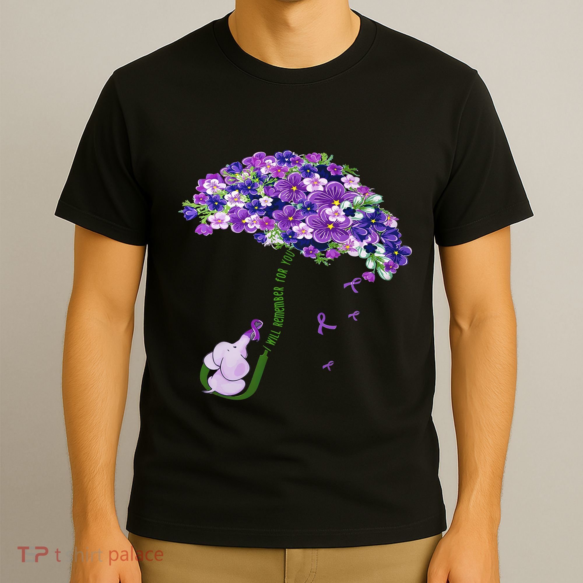 Elephant Alzheimers Purple Flower I Will Remember For You T-Shirt