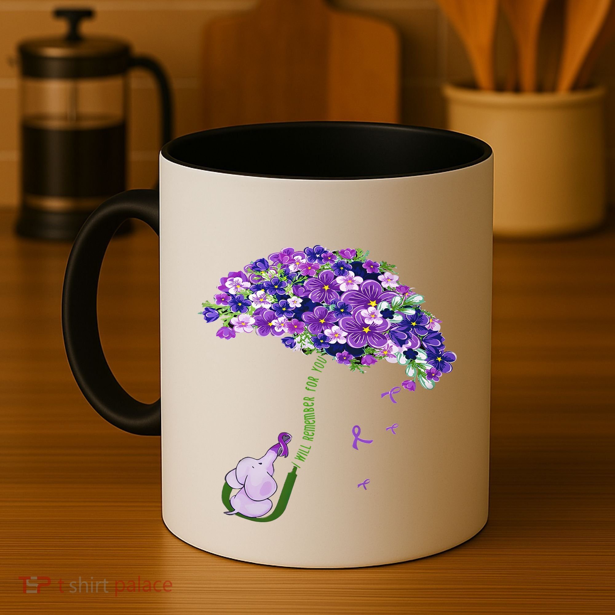 Elephant Alzheimers Purple Flower I Will Remember For You Coffee Mug