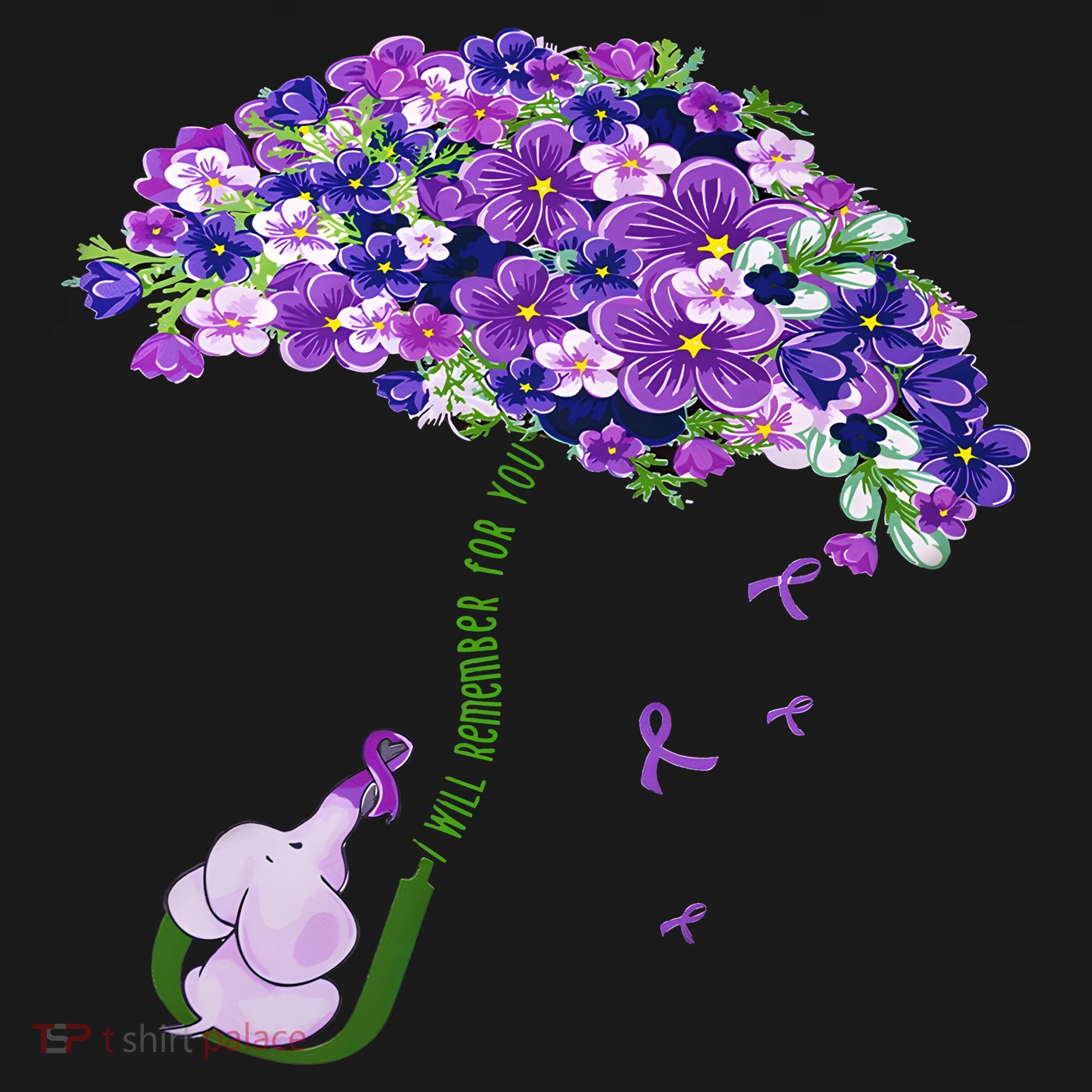 Elephant Alzheimers Purple Flower I Will Remember For You Ornament