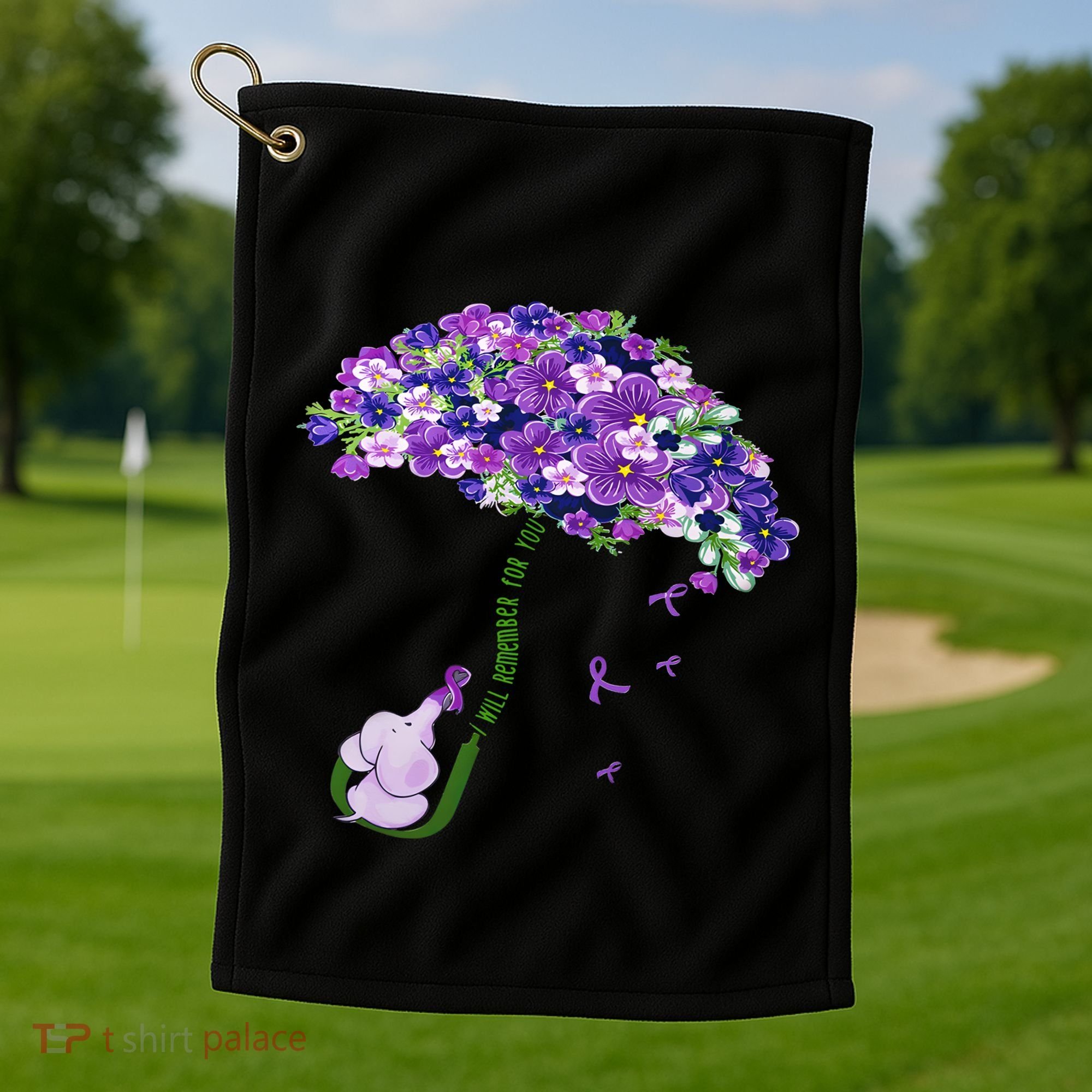 Elephant Alzheimers Purple Flower I Will Remember For You Golf Towel