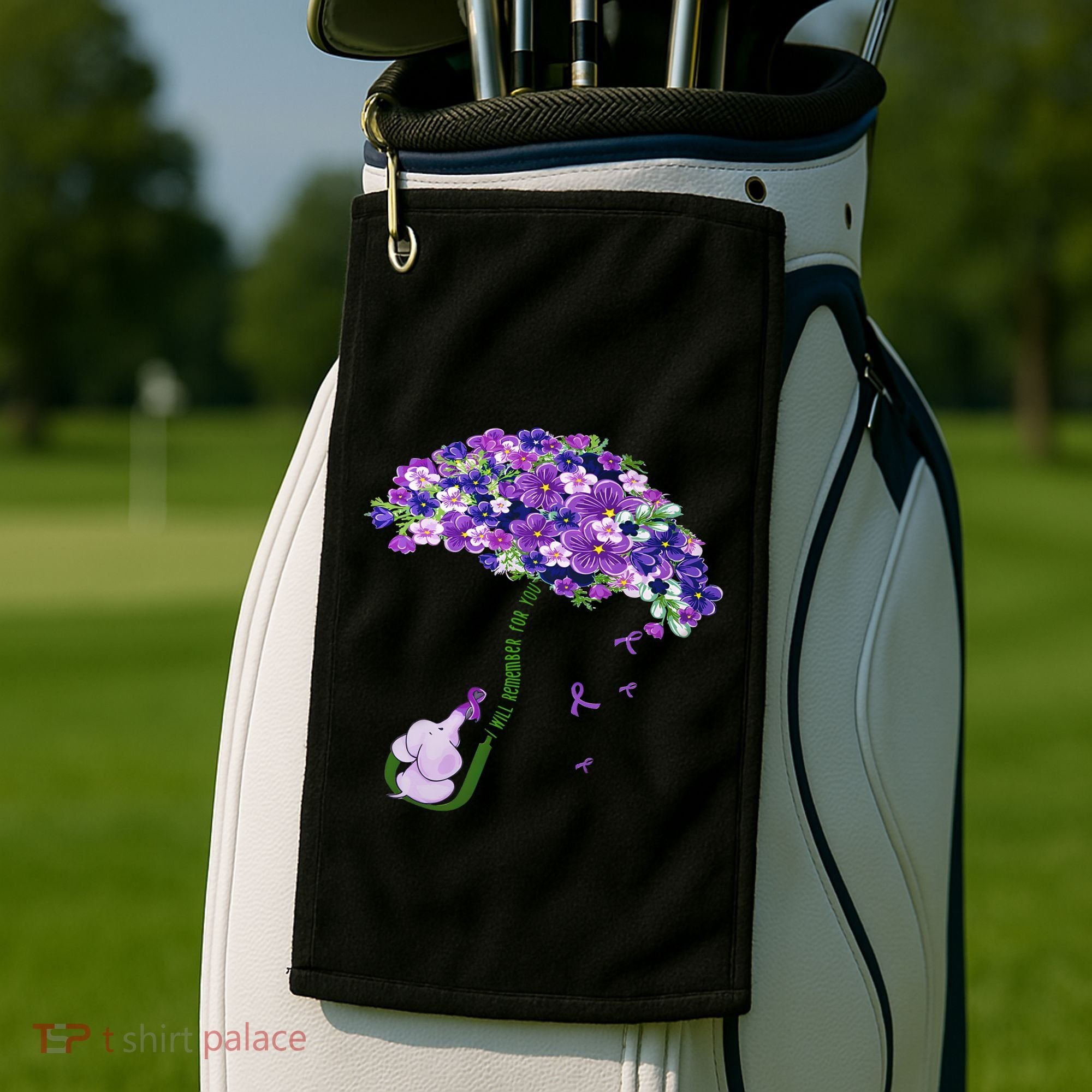 Elephant Alzheimers Purple Flower I Will Remember For You Golf Towel
