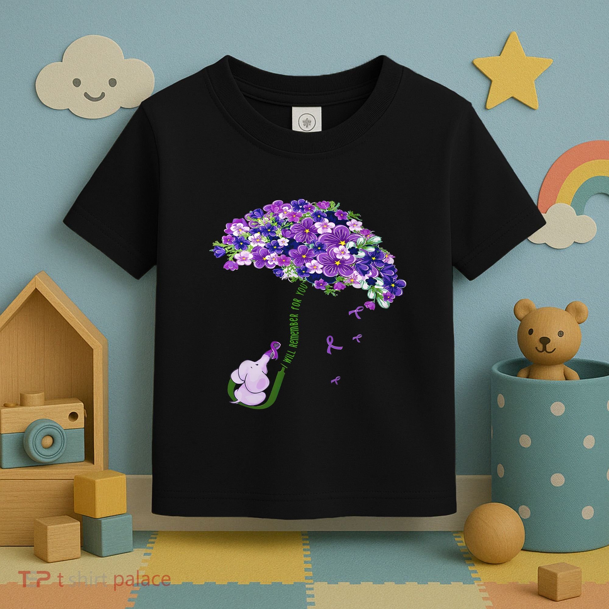 Elephant Alzheimers Purple Flower I Will Remember For You Toddler T-Shirt