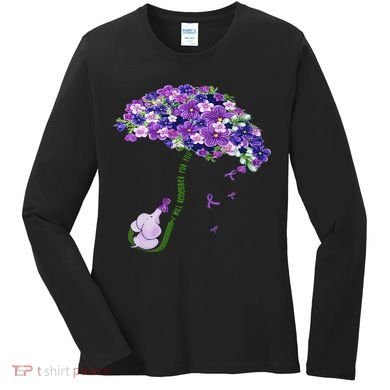 Elephant Alzheimers Purple Flower I Will Remember For You Women's Long Sleeve Shirt