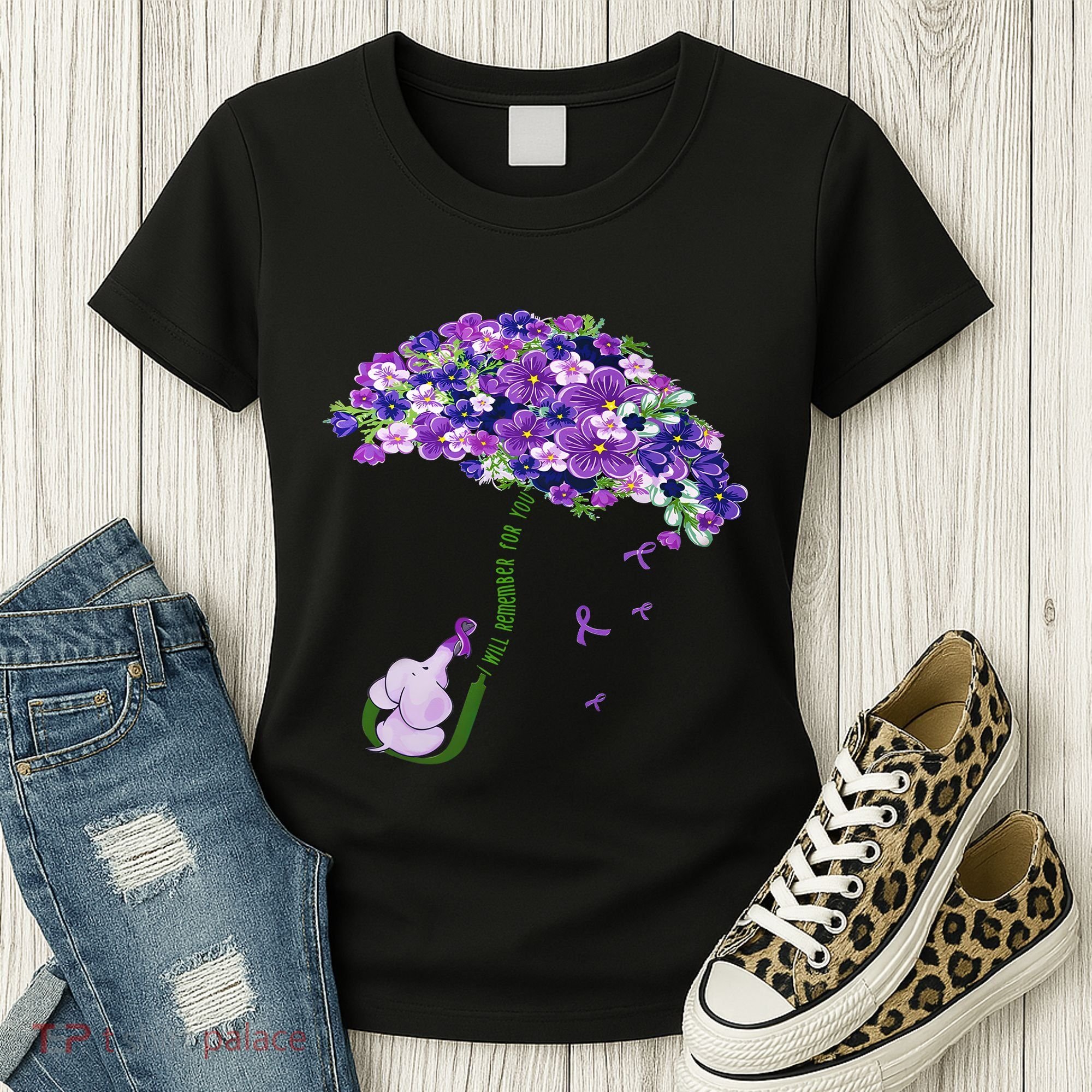 Elephant Alzheimers Purple Flower I Will Remember For You Women's T-Shirt