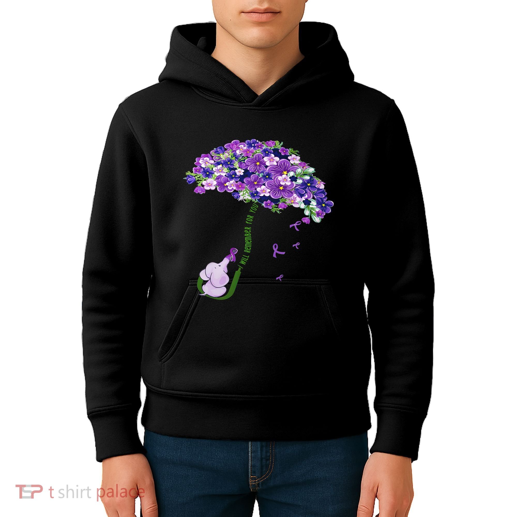 Elephant Alzheimers Purple Flower I Will Remember For You Kids Hoodie