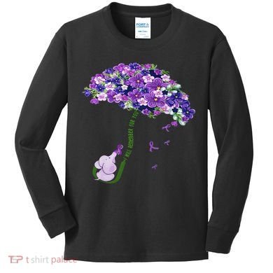 Elephant Alzheimers Purple Flower I Will Remember For You Kids Long Sleeve Shirt