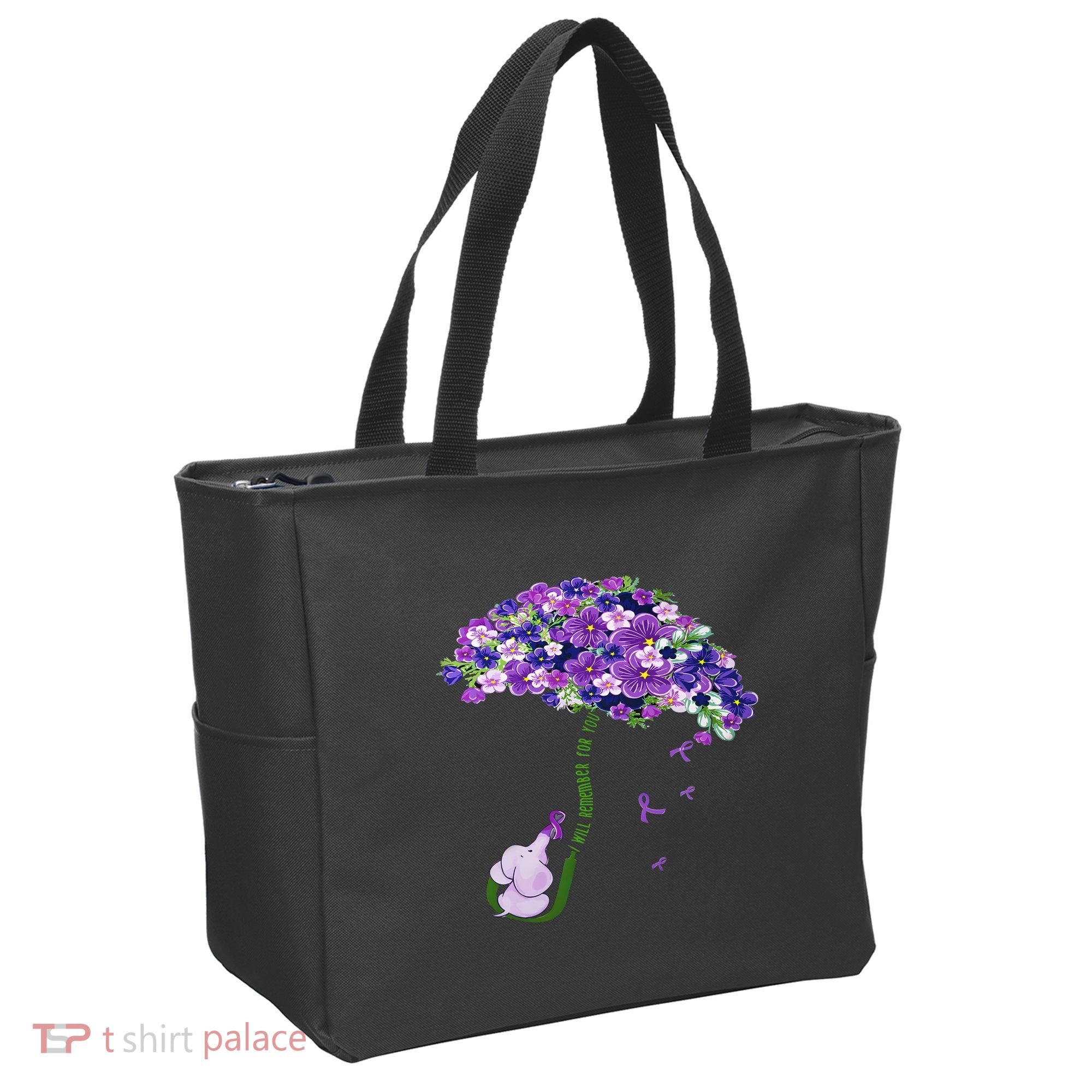 Elephant Alzheimers Purple Flower I Will Remember For You Tote Bag