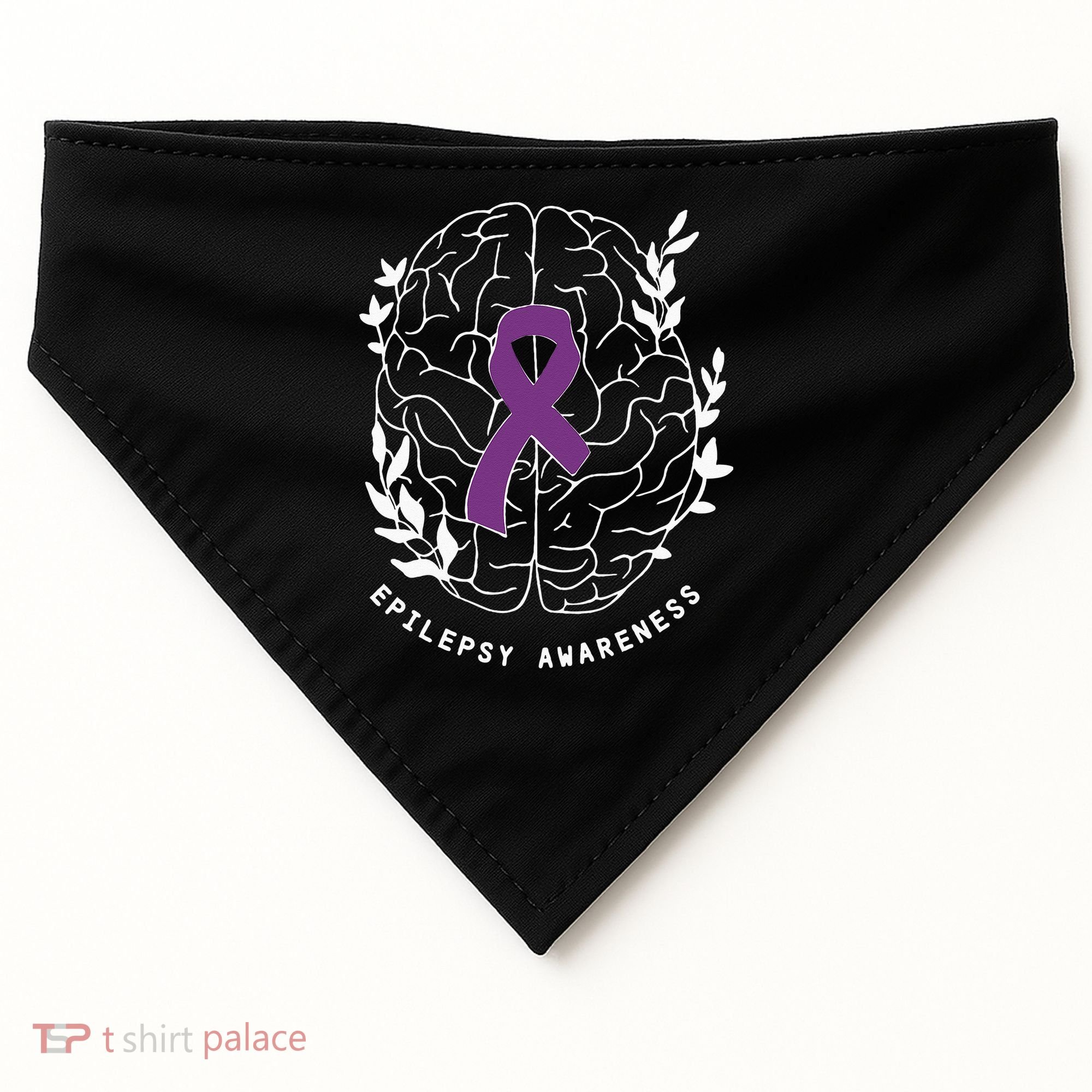 Epilepsy Awareness Ribbon Purple Epilepsy Brain Grahpic USA-Made Doggie Bandana