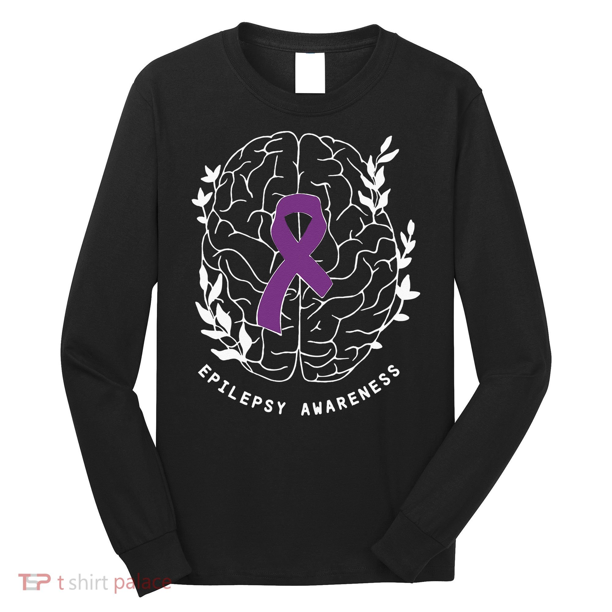 Epilepsy Awareness Ribbon Purple Epilepsy Brain Grahpic Long Sleeve Shirt