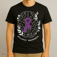 Epilepsy Awareness Ribbon Purple Epilepsy Brain Grahpic T-Shirt thumb 3